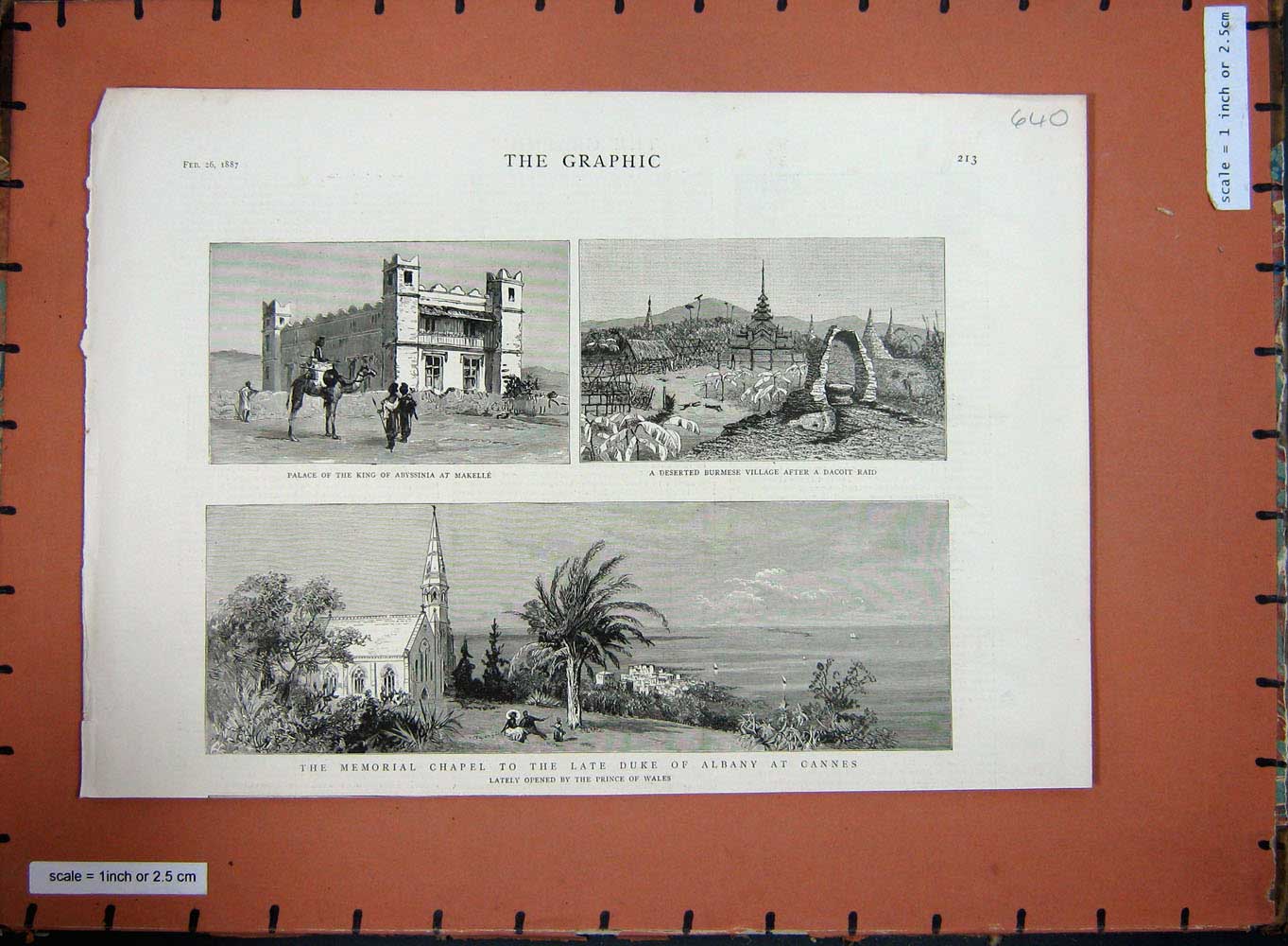 Old Antique Print 1887 Memorial Chapel Duke Albany Cannes Makelle Burmese 19th