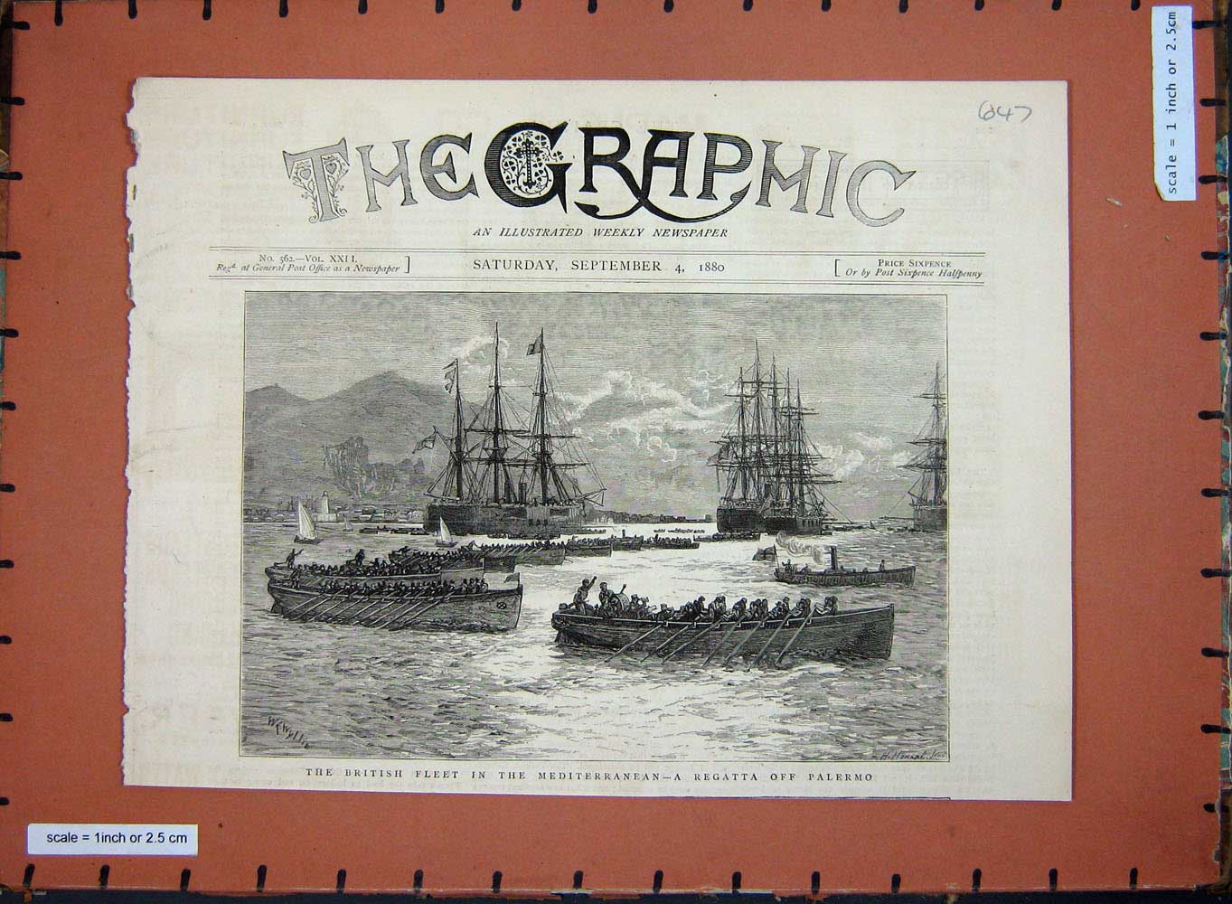 Original Old Antique Print 1880 British Ships Mediterranean Regatta Palermo War