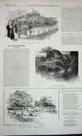 Original Old Antique Print 1891 Greenlands Park Pump Room Baden Railway Station