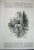 Original Old Antique Print 1891 View Moat Moreton Hall Cheshire House Trees