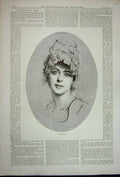 Original Old Antique Print 1891 Portrait Medallion Beautiful Woman Lady 19th