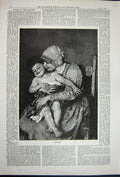 Original Old Antique Print 1891 Fine Art Beautiful Lady Woman Baby Child 19th