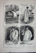 Original Old Antique Print 1891 Man Story Sleeping Bed Chest Drawers Sketches