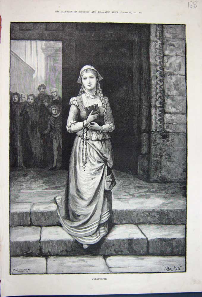 Original Old Antique Print 1891 Marguerite Beautiful Lady Woman Art Victorian