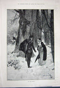 Original Old Antique Print 1891 Fine Art Sier Man Woman Snow Trees Horse 19th