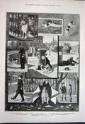 Old Antique Print 1891 Fine Art Puppy Dogs Street Policeman Children Boys 19th