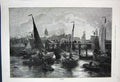 Original Old Antique Print 1891 View Ostend Pier Boats Sailing Town Fine Art