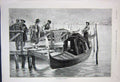 Original Old Antique Print 1891 Gondaliers Pier Boat Men Lady Fine Art 19th