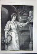 Original Old Antique Print 1891 Fine Art Beautiful Lady Woman Flowers Bust 19th