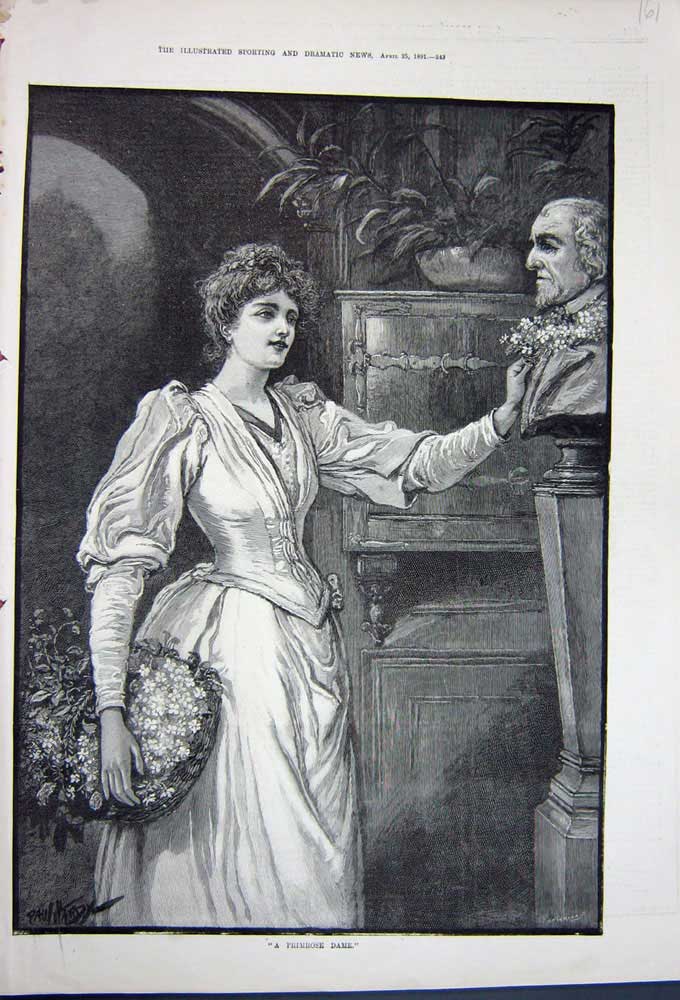 Original Old Antique Print 1891 Fine Art Beautiful Lady Woman Flowers Bust 19th