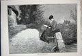 Original Old Antique Print 1891 Knowles Fine Art Beautiful Lady Woman Stream