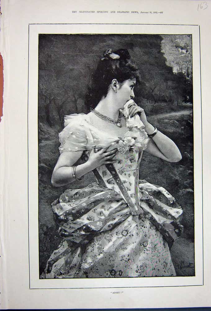 Original Old Antique Print 1891 Fine Art Beautiful Lady Woman Dress Fashion