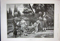 Original Old Antique Print 1891 Fine Art Garden Men Women Romance Trees Poet