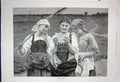 Original Old Antique Print 1891 Harvest Time Ladies Women Farming Country 19th