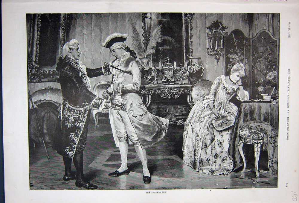 Original Old Antique Print 1891 Woman Man Argument House Peacemaker Fine Art