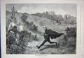Old Antique Print 1891 Fine Art Country Scene Men Chased Bull Fence Trees 19th