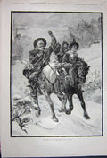 Old Antique Print 1891 Man Woman Child Horses Snow Winter Trees Country 19th