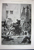 Original Old Antique Print 1891 Hildebrand'S Tullia Dead Man Street German Art