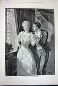 Original Old Antique Print 1891 Man Woman Romance House Window Fine Art 19th