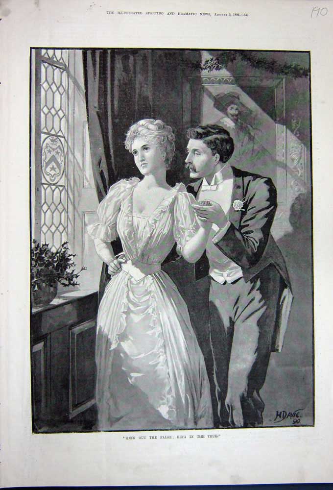 Original Old Antique Print 1891 Man Woman Romance House Window Fine Art 19th