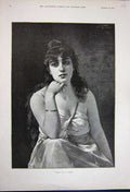 Original Old Antique Print 1891 Portrait Beautiful Woman Lady Lydia Sichel 19th
