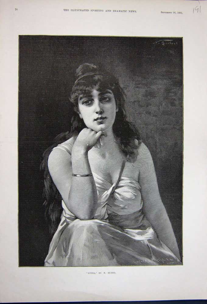 Original Old Antique Print 1891 Portrait Beautiful Woman Lady Lydia Sichel 19th