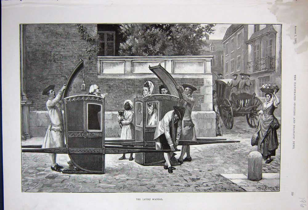 Original Old Antique Print 1891 Fine Art Transport Street Scene Rich People