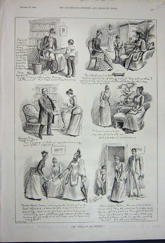 Original Old Antique Print 1891 Illustrations Story Family Children Victorian