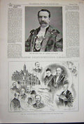 Original Old Antique Print 1891 Lord Mayor Alderman Evans Buildings Richmond