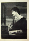 Antique Old Print 1891 Fine Art Portrait Beautiful Woman Lady Piano Music 19th