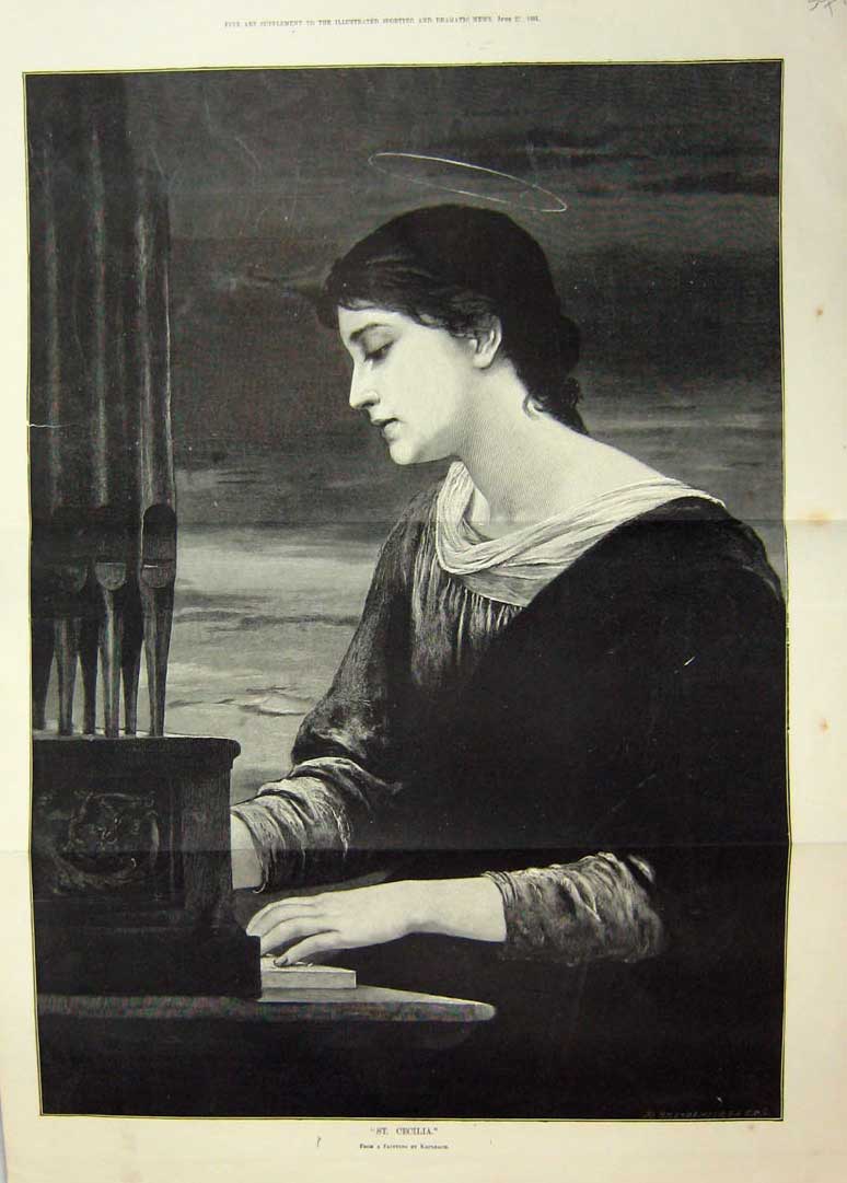 Antique Old Print 1891 Fine Art Portrait Beautiful Woman Lady Piano Music 19th
