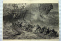 Original Old Antique Print 1873 Northfleet Ship Stormy Sea Boat People Fine Art