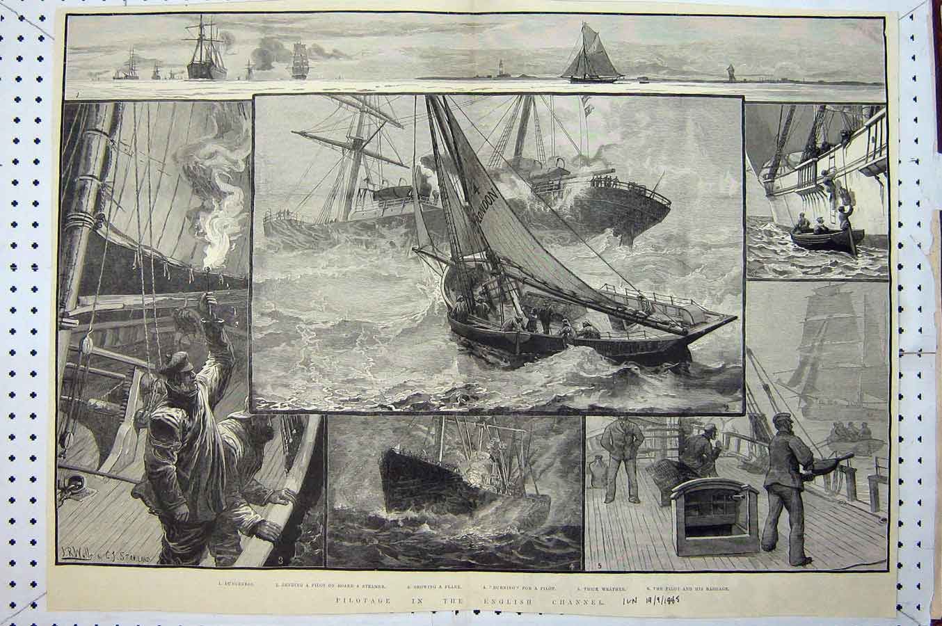 Old Antique Print 1885 English Channel Dungeness Ships Steamer Fine Art 19th
