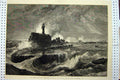 Old Antique Print 1877 Storm Destruction Admiralty Pier Dover Light-House 19th