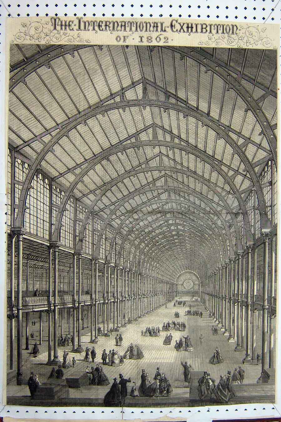 Old Antique Print 1862 International Exhibition Building Architecture Art 19th