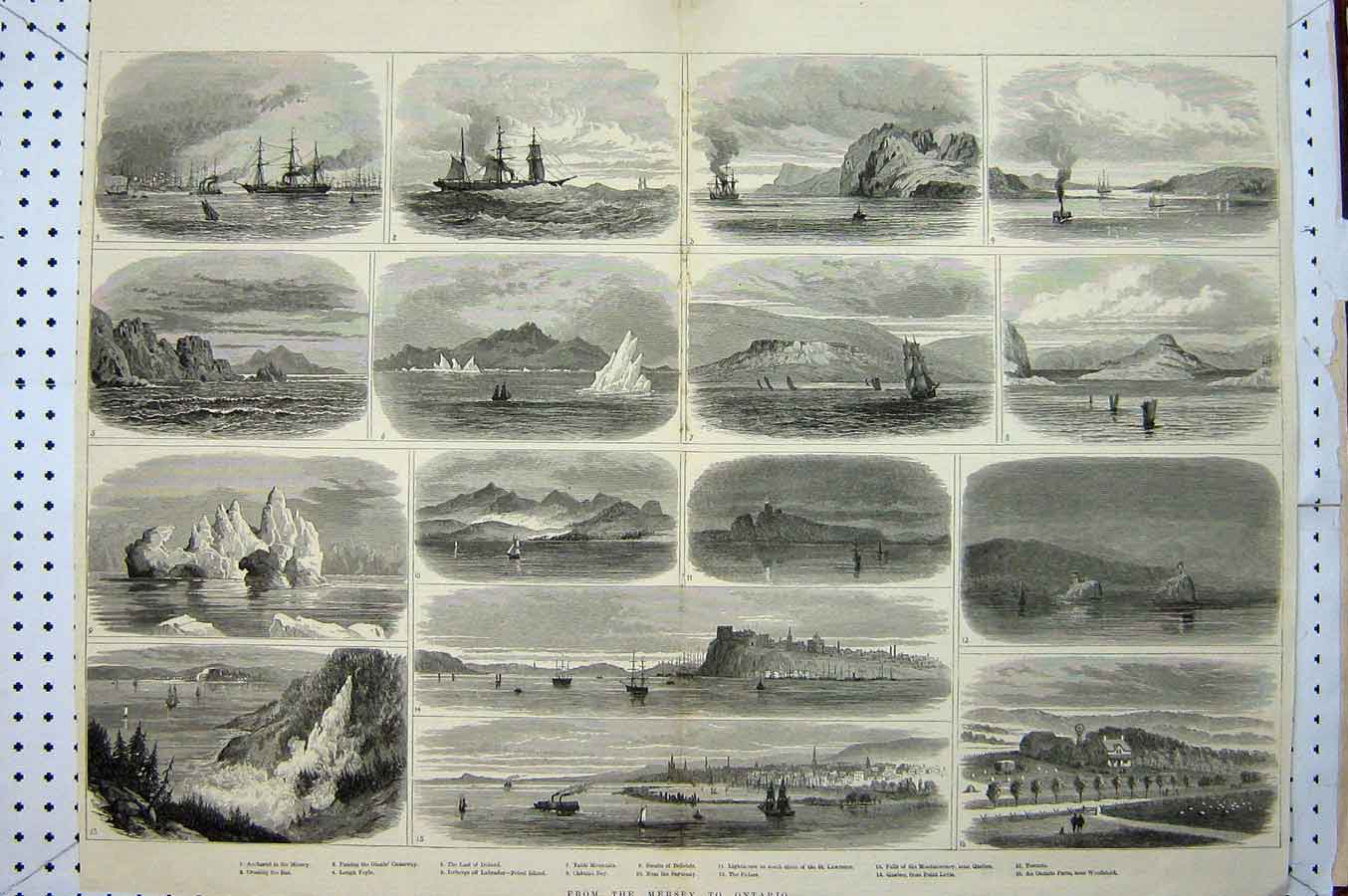 Antique Old Print Ships 1883 Quebec Toronto Canada Table Mountain Ireland 19th
