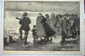 Original Old Antique Print 1887 People Sea Storm Pier Children Fine Art 19th