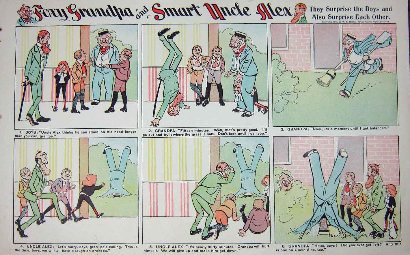 Original Old Antique Print Foxy Grandpa Cartoon 1903 Children Uncle Alex Comedy