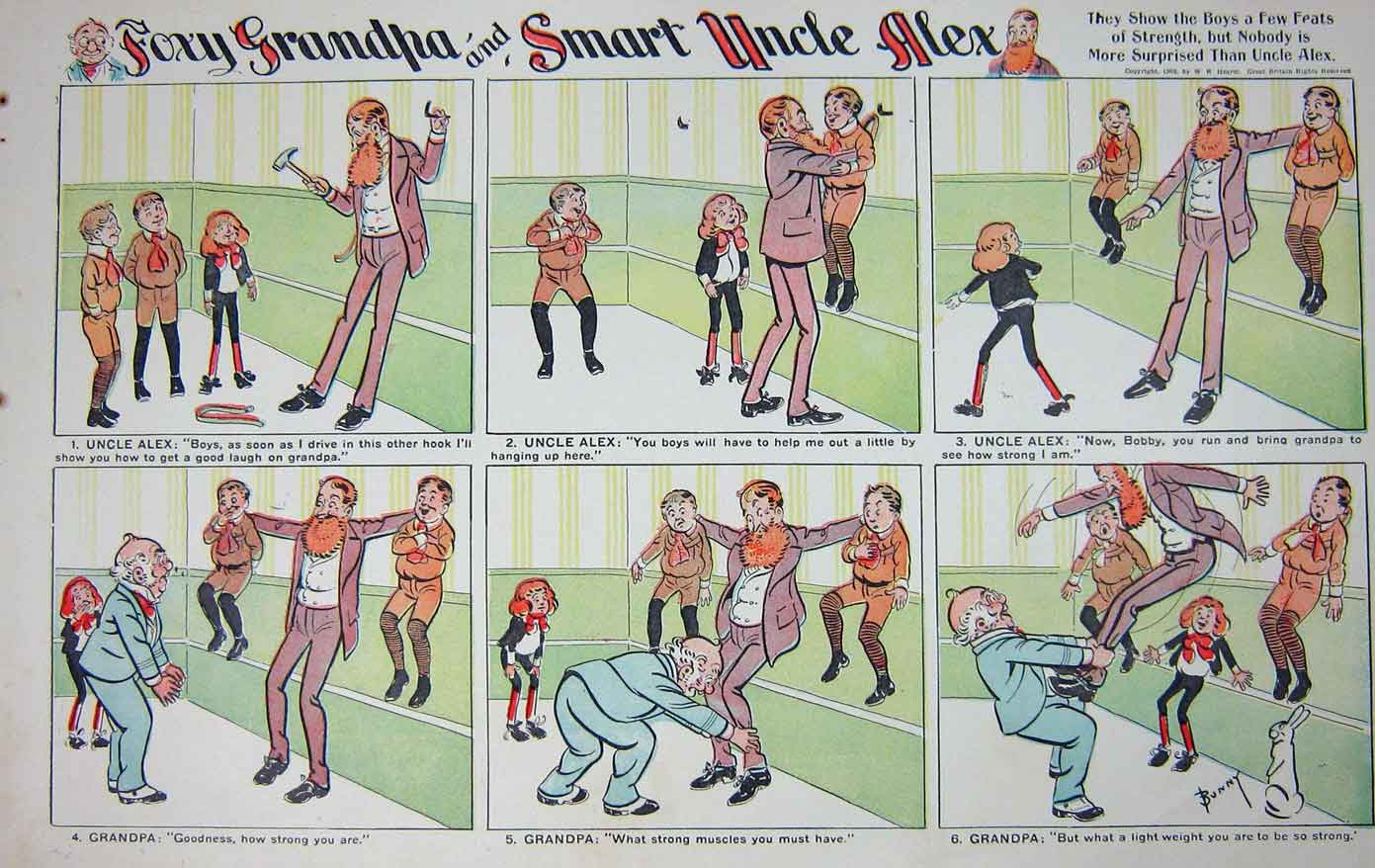 Original Old Antique Print Uncle Alex Children Comedy Foxy Grandpa Cartoon 1903