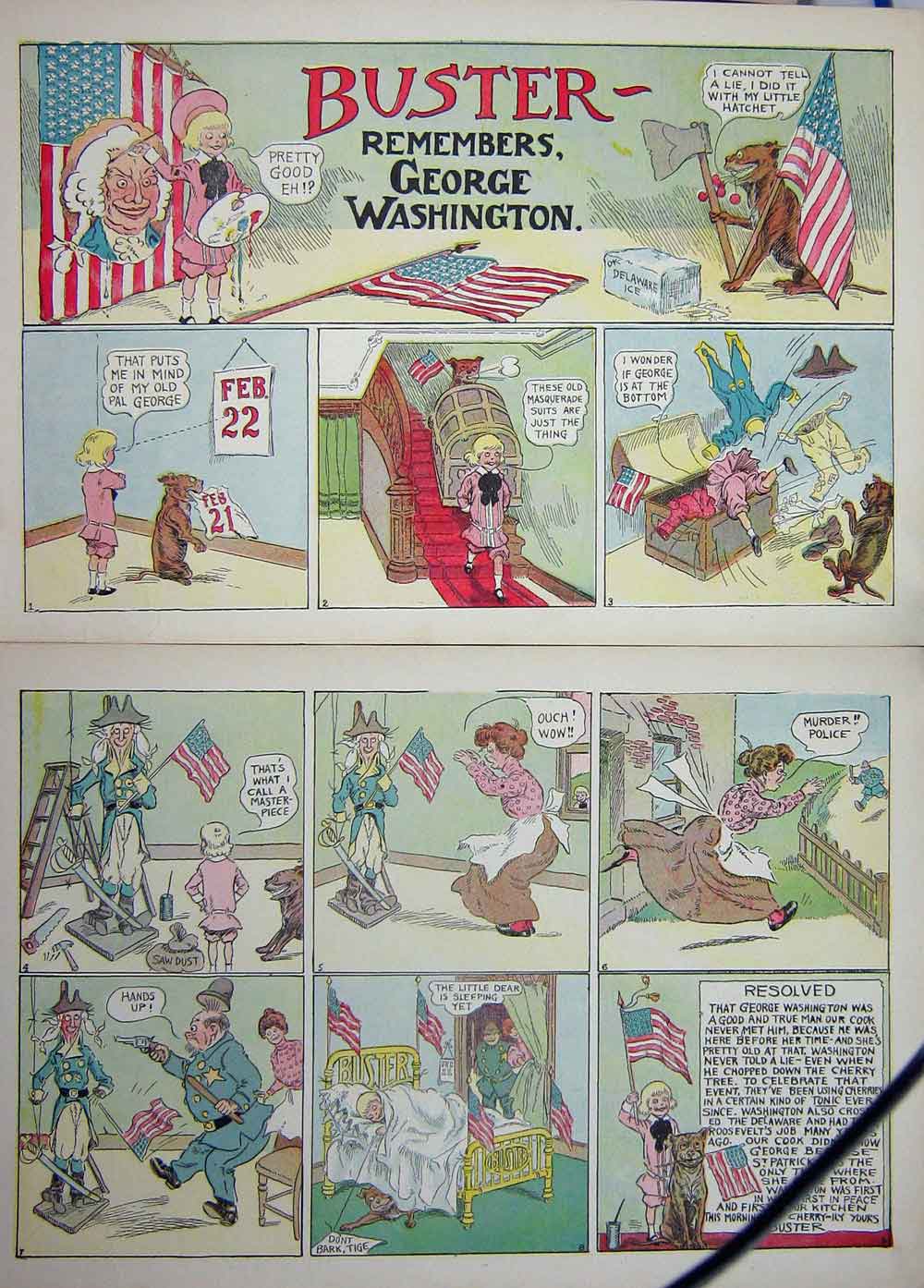 Original Old Antique Print Foxy Grandpa Cartoon Buster Brown George Washington