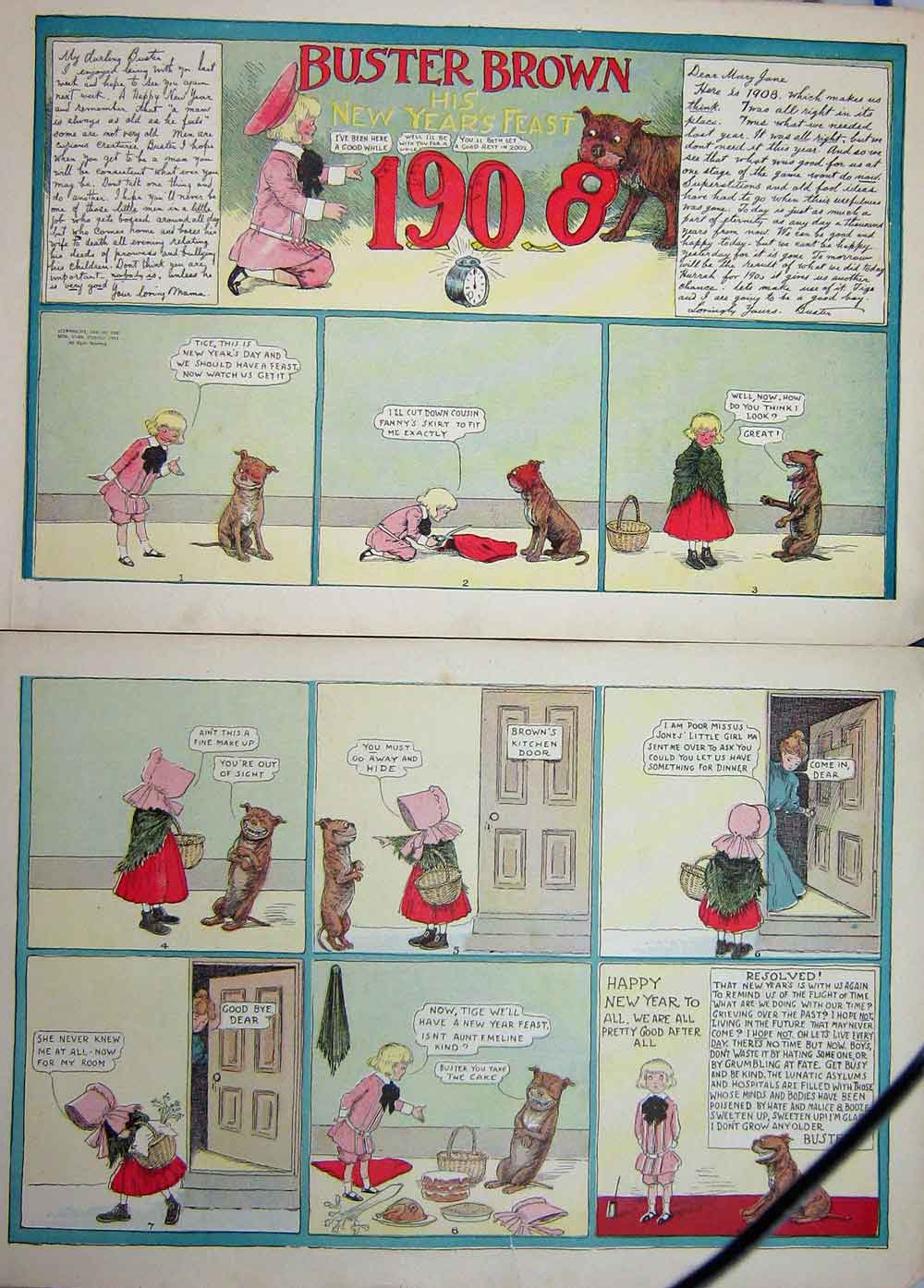 Original Old Antique Print Foxy Grandpa Cartoon 1908 Buster Brown Christmas