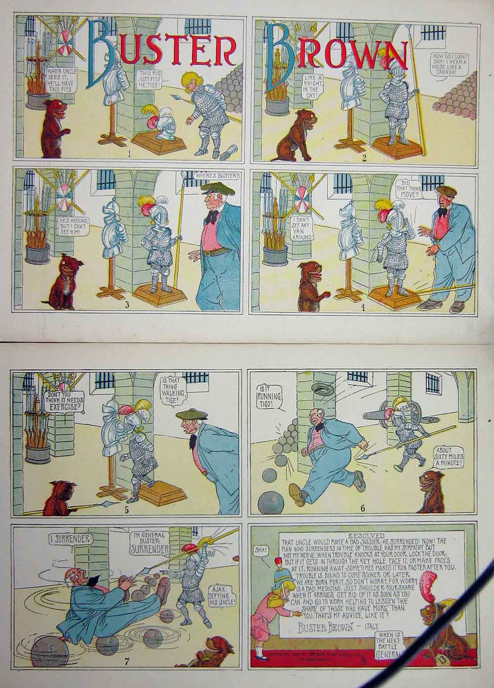 Old Antique Print Buster Brown Costume Knight Foxy Grandpa Cartoon 1908 20th
