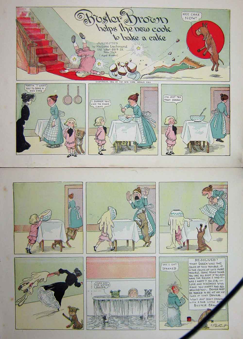 Old Antique Print Foxy Grandpa Cartoon 1904 Buster Brown Cook Bake Cake 20th