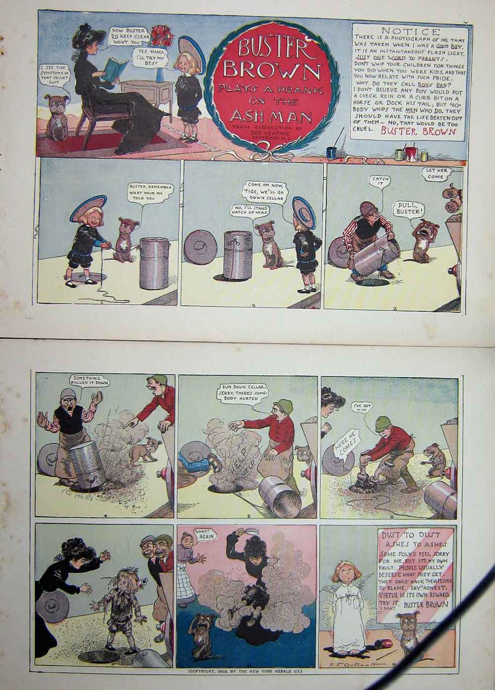 Old Antique Print Foxy Grandpa Cartoon 1903 Buster Brown Prank Ash Man 20th