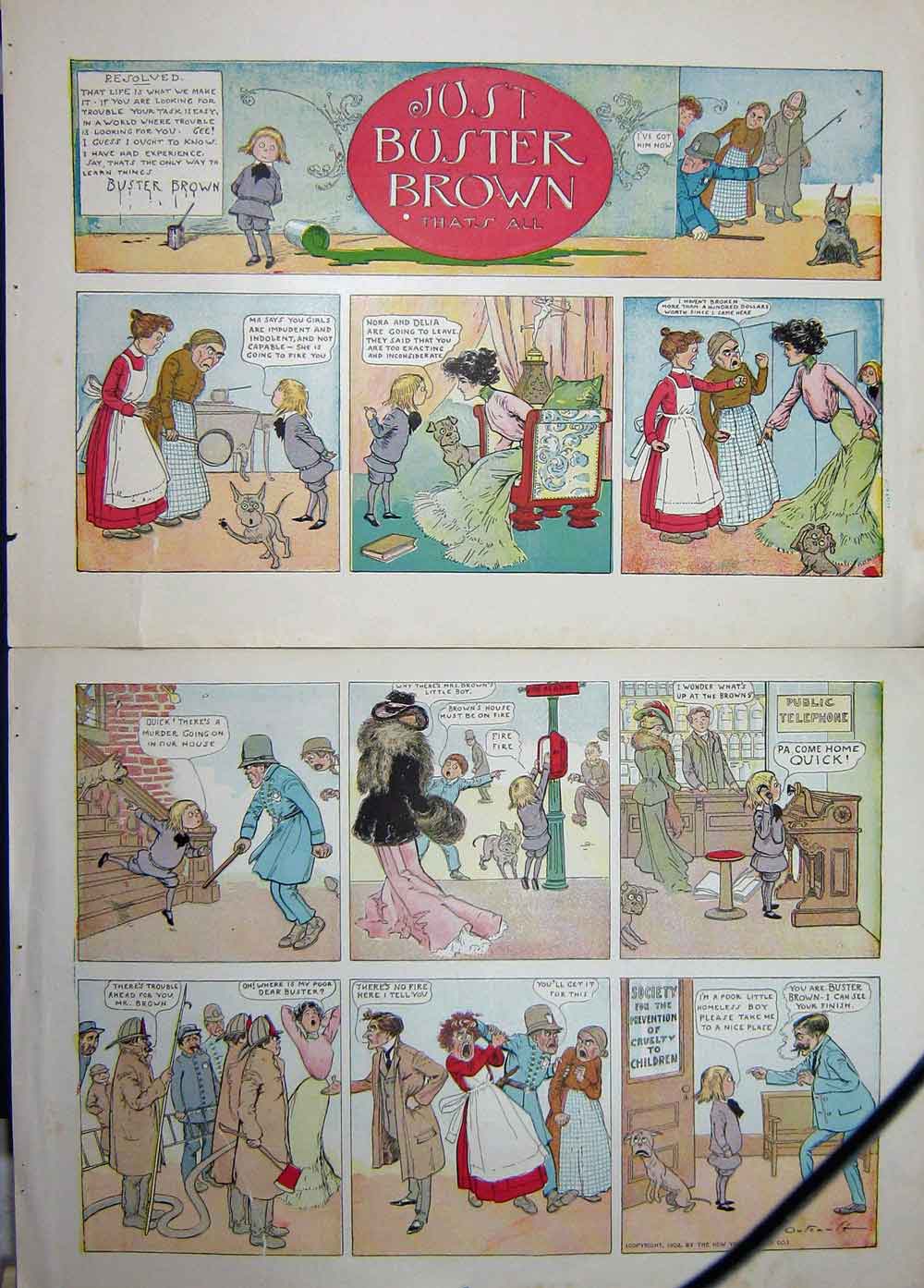 Original Old Antique Print 1903 Foxy Grandpa Cartoon Buster Brown Policeman
