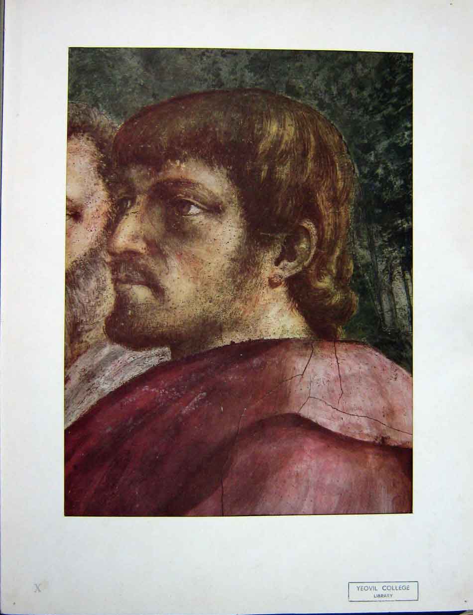 Original Old Vintage Print C1950 Colour Portrait Apostle Masaccio Tribute Money