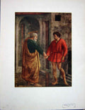 Original Old Vintage Print C1950 Colour Peter Handing Coin Customs Officer 20th