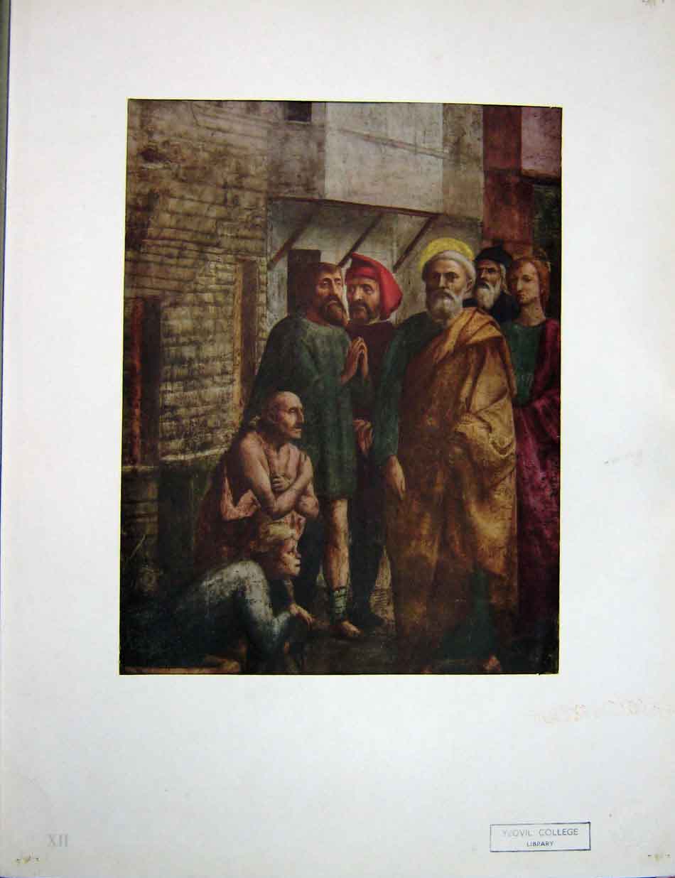 Original Old Vintage Print C1950 Colour St Peter Curing Sick By His Shadow 20th