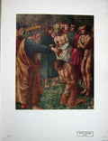 Original Old Vintage Print C1950 Colour St Peter Baptizing Neophytes Bible 20th