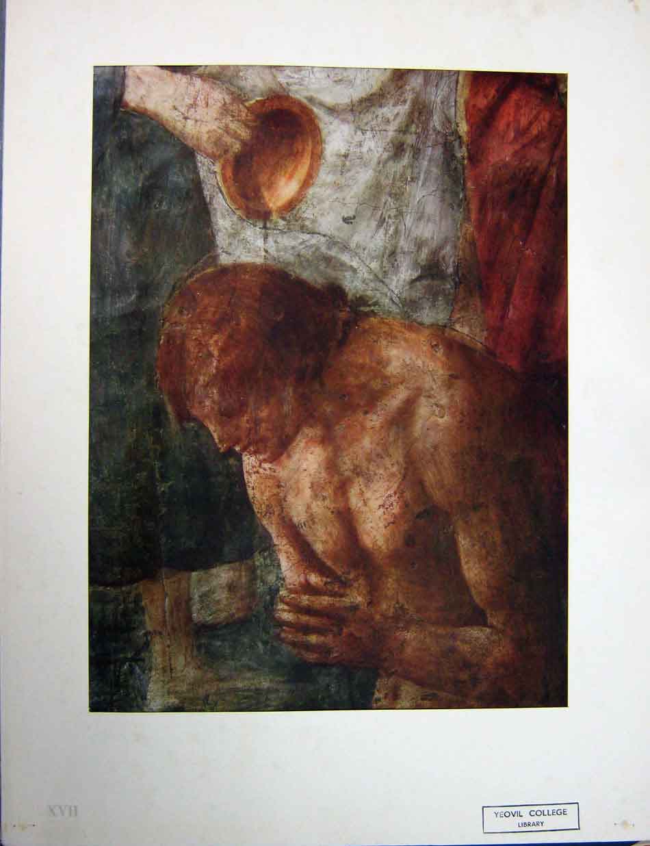 Original Old Vintage Print C1950 St Peter Baptizing Kneeling Neophyte Colour